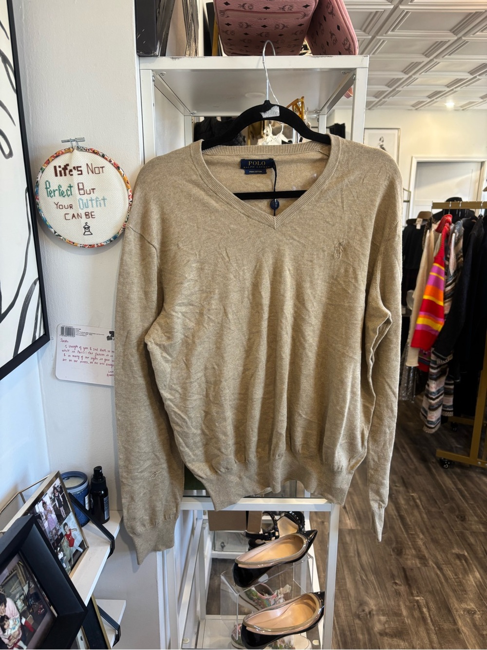 Polo by Ralph Lauren Men's V-Neck Sweater in Tan NWT